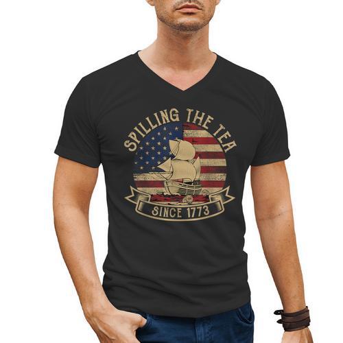 Spilling The Tea Since 1773 American History Teacher Vintage Men's V-Neck T-Shirt - teacherstshirts.com AU