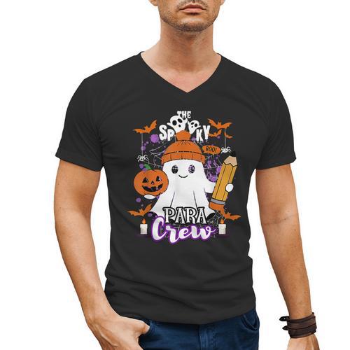 Spooky Para Crew Ghost Halloween Paraprofessional Teacher Men's V-Neck T-Shirt - teacherstshirts.com CA