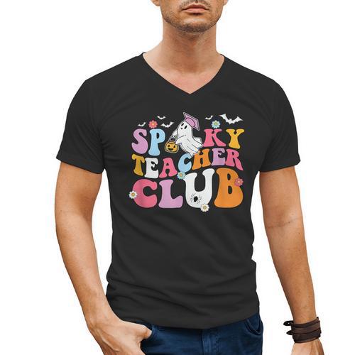 Spooky Teacher Club Halloween Men's V-Neck T-Shirt - teacherstshirts.com