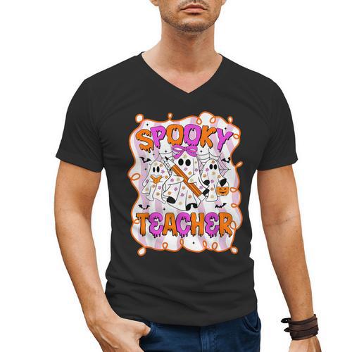 Spooky Teacher Ghost Pencil Teacher Halloween Teacher Men's V-Neck T-Shirt - teacherstshirts.com