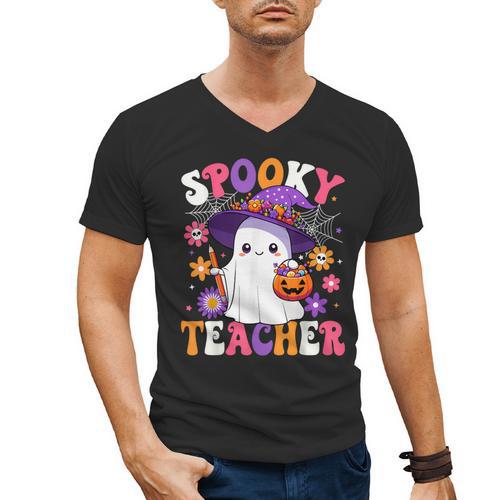 Spooky Teacher Halloween Cute Halloween Teacher Ghost Men's V-Neck T-Shirt - teacherstshirts.com AU
