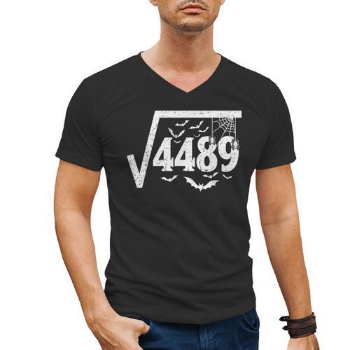 Square Root 4489 Halloween Meme 67 Math Teacher Men's V-Neck T-Shirt - teacherstshirts.com