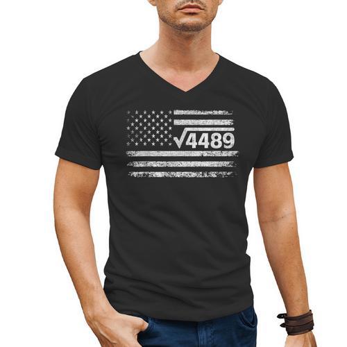 Square Root 4489 Slang Math Teacher Six Seven 6 7 USA Flag Men's V-Neck T-Shirt - teacherstshirts.com UK