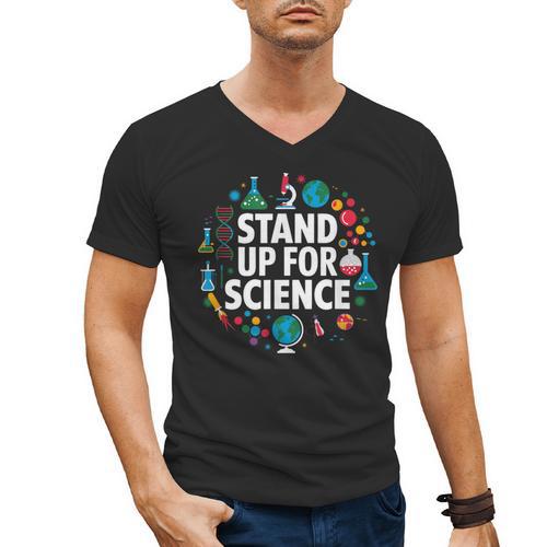 Stand Up For Science STEM Advocacy Pro Scientific Teacher Men's V-Neck T-Shirt - teacherstshirts.com