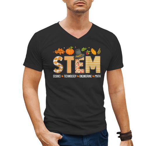 STEM Teacher Thanksgiving Grateful Educator Science Class Men's V-Neck T-Shirt - teacherstshirts.com AU