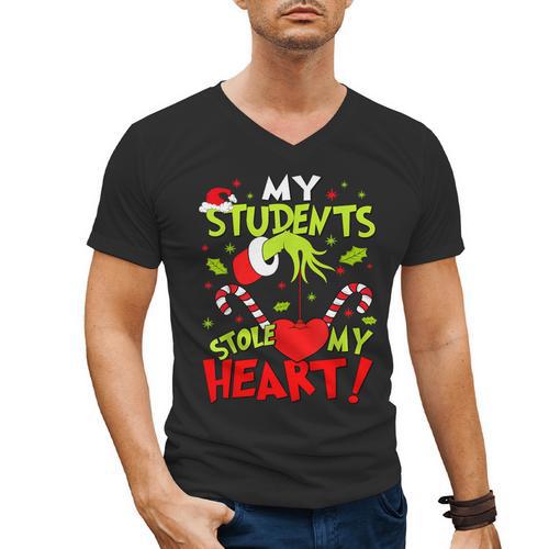 My Students Stole My Heart Teacher Holiday Merry Christmas Men's V-Neck T-Shirt - teacherstshirts.com DE