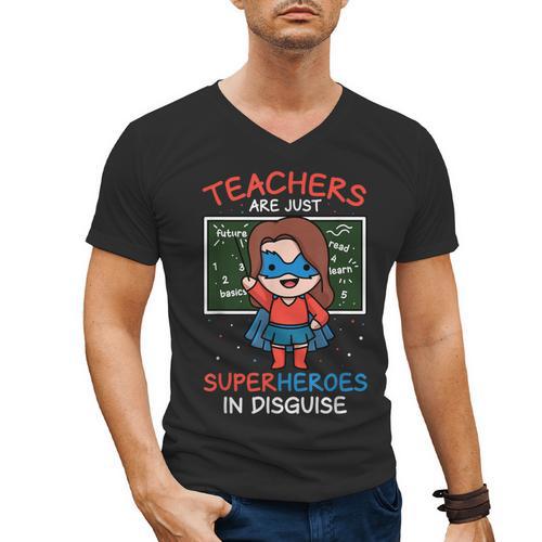 Super Hero Teacher Superheroes In Disguise Men's V-Neck T-Shirt - teacherstshirts.com