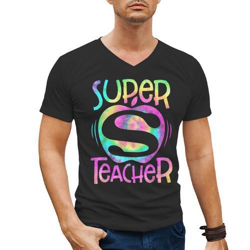Super Teacher Back To School Apple Tie Dye First Day Men's V-Neck T-Shirt - teacherstshirts.com AU