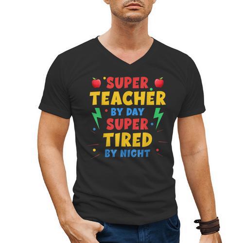 Super Teacher By Day Super Tired By Night Teacher For Men Women Men's V-Neck T-Shirt - teacherstshirts.com AU