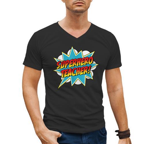Superhero Teacher Retro Comic Teaching Superpower Men's V-Neck T-Shirt - teacherstshirts.com UK