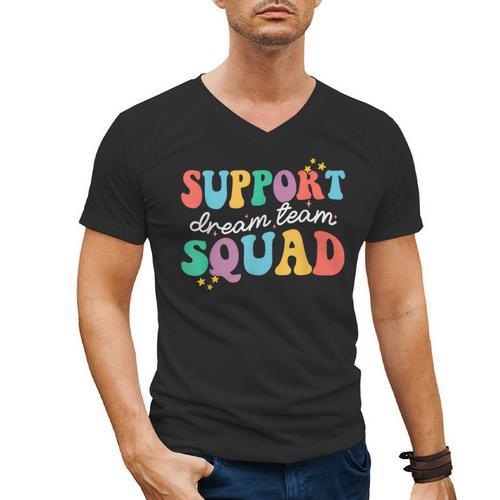 Support Dream Services Team Groovy Teacher Support Squad Men's V-Neck T-Shirt - teacherstshirts.com UK