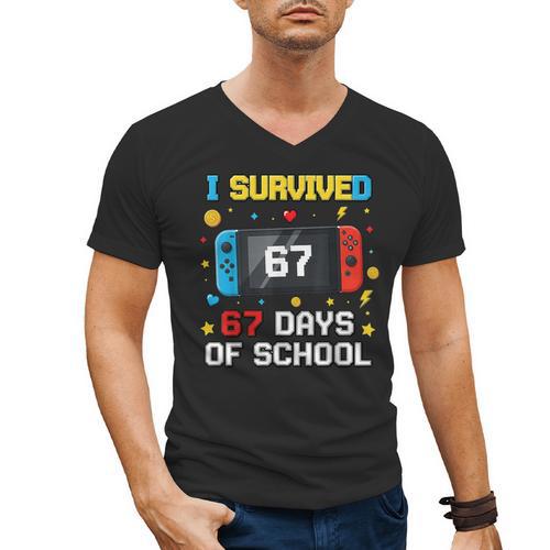 I Survived 67 Days Of School 67 Teacher Squad Matching Men's V-Neck T-Shirt - teacherstshirts.com AU