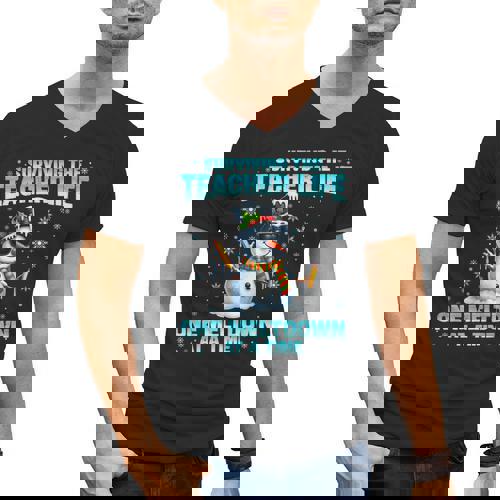 Surviving The Teacher Life Pjs Pajamas Christmas Xmas Teache Men&#x27;s V-Neck T-Shirt - teacherstshirts.com