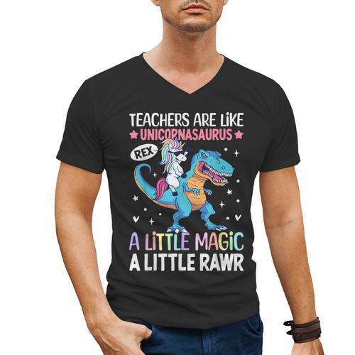 T Rex Dinosaur Unicorn Teachers Are Like Unicornasaurus Rex Men's V-Neck T-Shirt - teacherstshirts.com UK