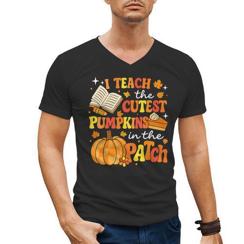 I Teach The Coolest Pumpkins In The Patch Teacher Halloween Men's V-Neck T-Shirt - teacherstshirts.com DE