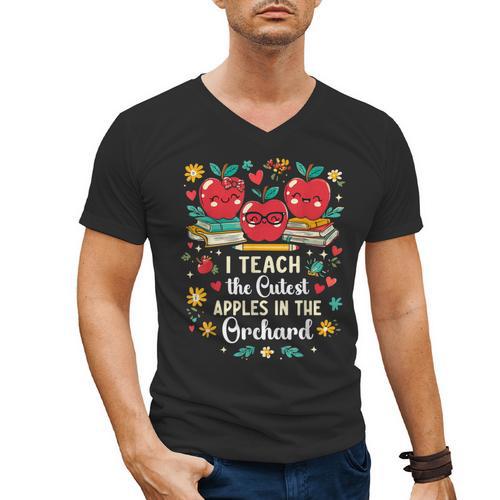 I Teach The Cutest Apples In The Orchard Cute Fall Teacher Men's V-Neck T-Shirt - teacherstshirts.com