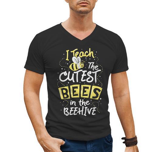 I Teach The Cutest Bees In The Beehive Kindergarten Teacher Men's V-Neck T-Shirt - teacherstshirts.com