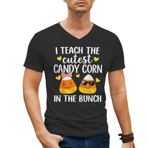 I Teach The Cutest Candy Corn In The Bunch Teacher Halloween Men's V-Neck T-Shirt - teacherstshirts.com