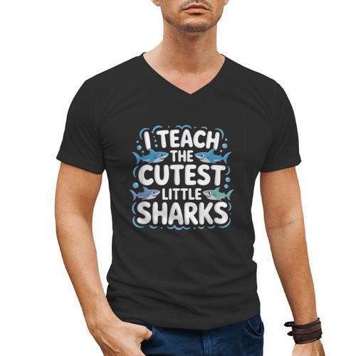 I Teach The Cutest Little Sharks Teacher School Men's V-Neck T-Shirt - teacherstshirts.com UK