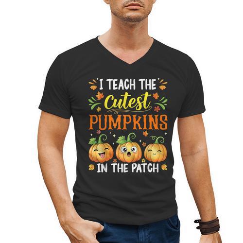 I Teach The Cutest Pumpkins Halloween Teacher Men's V-Neck T-Shirt - teacherstshirts.com