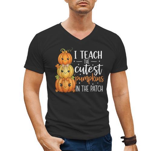 I Teach The Cutest Pumpkins In The Patch Fall Autumn Teacher Men's V-Neck T-Shirt - teacherstshirts.com UK