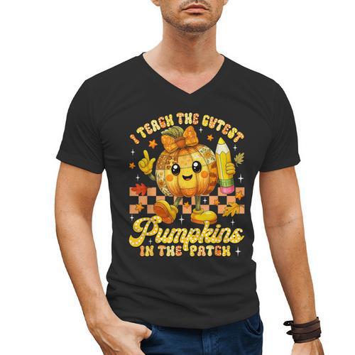 I Teach The Cutest Pumpkins In The Patch Teacher Halloween Men's V-Neck T-Shirt - teacherstshirts.com AU