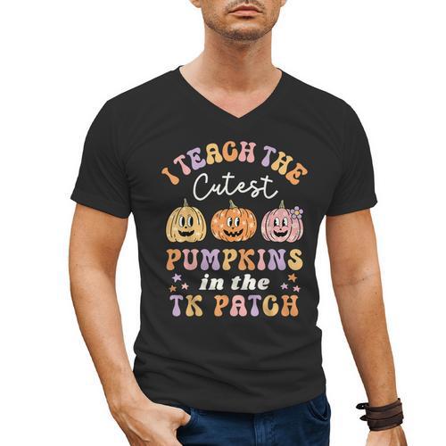 I Teach The Cutest Pumpkins In The TK Patch TK Teacher Fall Men's V-Neck T-Shirt - teacherstshirts.com AU