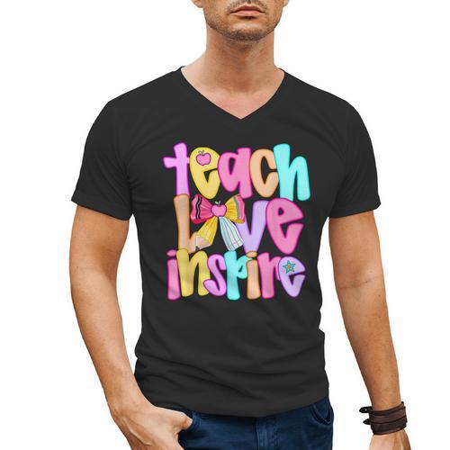 Teach Love Inspire Preppy Back To School Teacher Women Men's V-Neck T-Shirt - teacherstshirts.com
