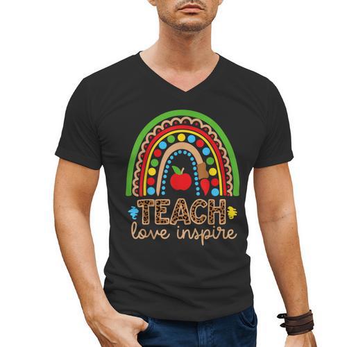 Teach Love Inspire Rainbow Leopard Cheetah Print Teacher Men's V-Neck T-Shirt - teacherstshirts.com UK