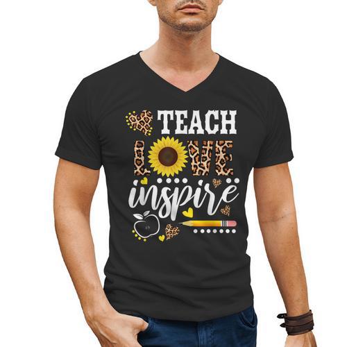 TEACH LOVE INSPIRE Teacher Sunflower Appreciation Men's V-Neck T-Shirt - teacherstshirts.com AU