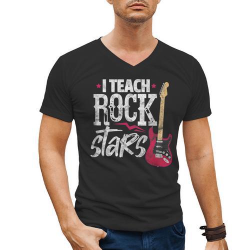 I Teach Rock Stars Music Teacher Guitar Player Men's V-Neck T-Shirt - teacherstshirts.com