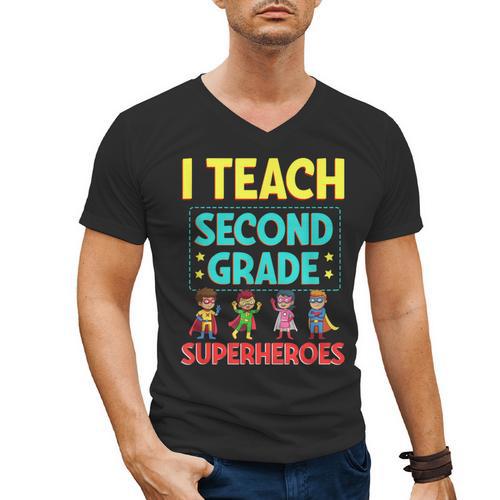 I Teach Second Grade Superheroes Teacher Superhero Men's V-Neck T-Shirt - teacherstshirts.com DE