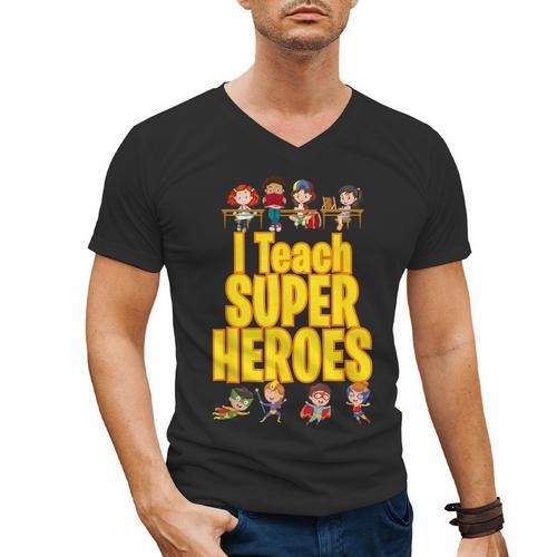 I Teach Super Heroes Comic Book Hero Teacher School Men's V-Neck T-Shirt - teacherstshirts.com CA