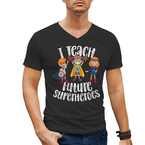 I Teach Superheroes Cute Back To School Teacher Men's V-Neck T-Shirt - teacherstshirts.com