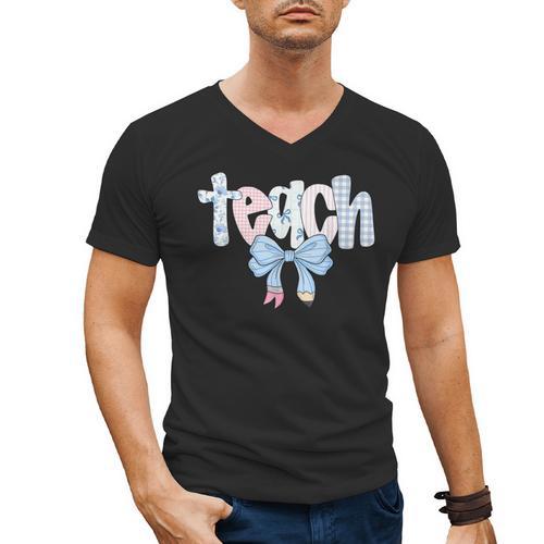 Teach Teacher Coquette Bow Pencil Back To School First Day Men's V-Neck T-Shirt - teacherstshirts.com AU