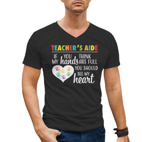 Teacher Aide Appreciation Cute Heart Tee For Women Men's V-Neck T-Shirt - teacherstshirts.com AU