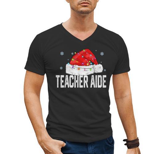 Teacher Aide Christmas Women Family Matching Group Xmas Men's V-Neck T-Shirt - teacherstshirts.com AU