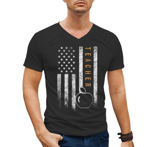 Teacher American Flag Teacher's Day Teaching Men's V-Neck T-Shirt - teacherstshirts.com AU