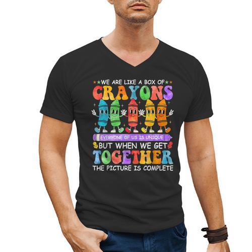 Teacher We Are Like A Box Of Crayons Back To School Men Women Kids Men's V-Neck T-Shirt - teacherstshirts.com