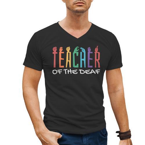 Teacher Of The Deaf ASL Teacher & Deaf Awareness Men's V-Neck T-Shirt - teacherstshirts.com AU