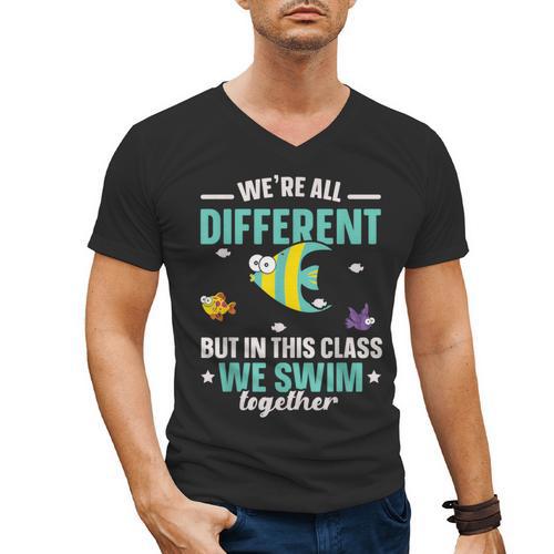 Teacher We All Different But In This Class We Swim Together Men's V-Neck T-Shirt - teacherstshirts.com CA