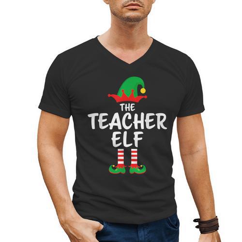 The Teacher Elf Matching Family Christmas Men's V-Neck T-Shirt - teacherstshirts.com AU