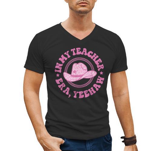 In My Teacher Era Yeehaw Pink Teacher Western Cowgirl Men's V-Neck T-Shirt - teacherstshirts.com UK