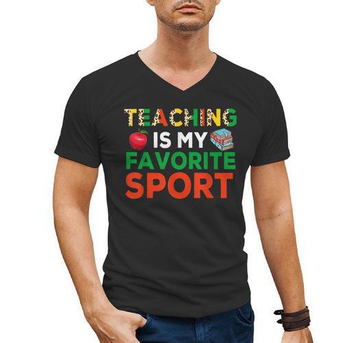 Teacher Is My Favorite Sport Teacher Teaching Lover Men's V-Neck T-Shirt - teacherstshirts.com CA