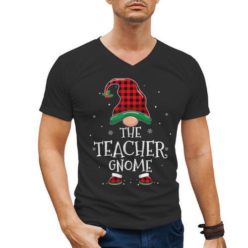 Teacher Gnome Xmas Family Matching Plaid Christmas Gnomes Men's V-Neck T-Shirt - teacherstshirts.com AU