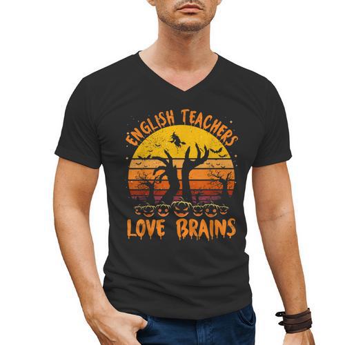 Teacher Halloween All English Teachers Love Brains Men's V-Neck T-Shirt - teacherstshirts.com AU