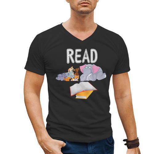 Teacher Library Read Book Club Piggie Elephant Pigeons Men Women Kids Men's V-Neck T-Shirt - teacherstshirts.com