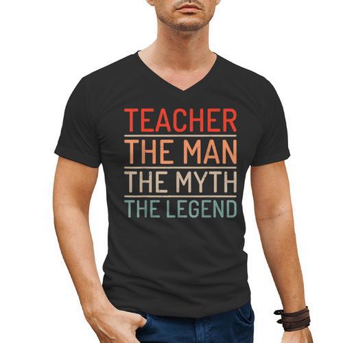 Teacher The Man The Myth The Legend School Holiday Teacher Men's V-Neck T-Shirt - teacherstshirts.com
