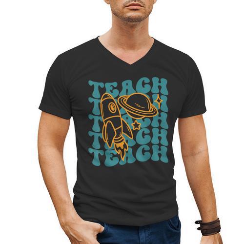 Teacher Outer Space Science Astronomy Planet Saturn Teach Men's V-Neck T-Shirt - teacherstshirts.com AU