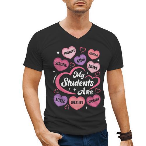 Teacher Positive Affirmations Candy Heart Valentine's Day Men's V-Neck T-Shirt - teacherstshirts.com